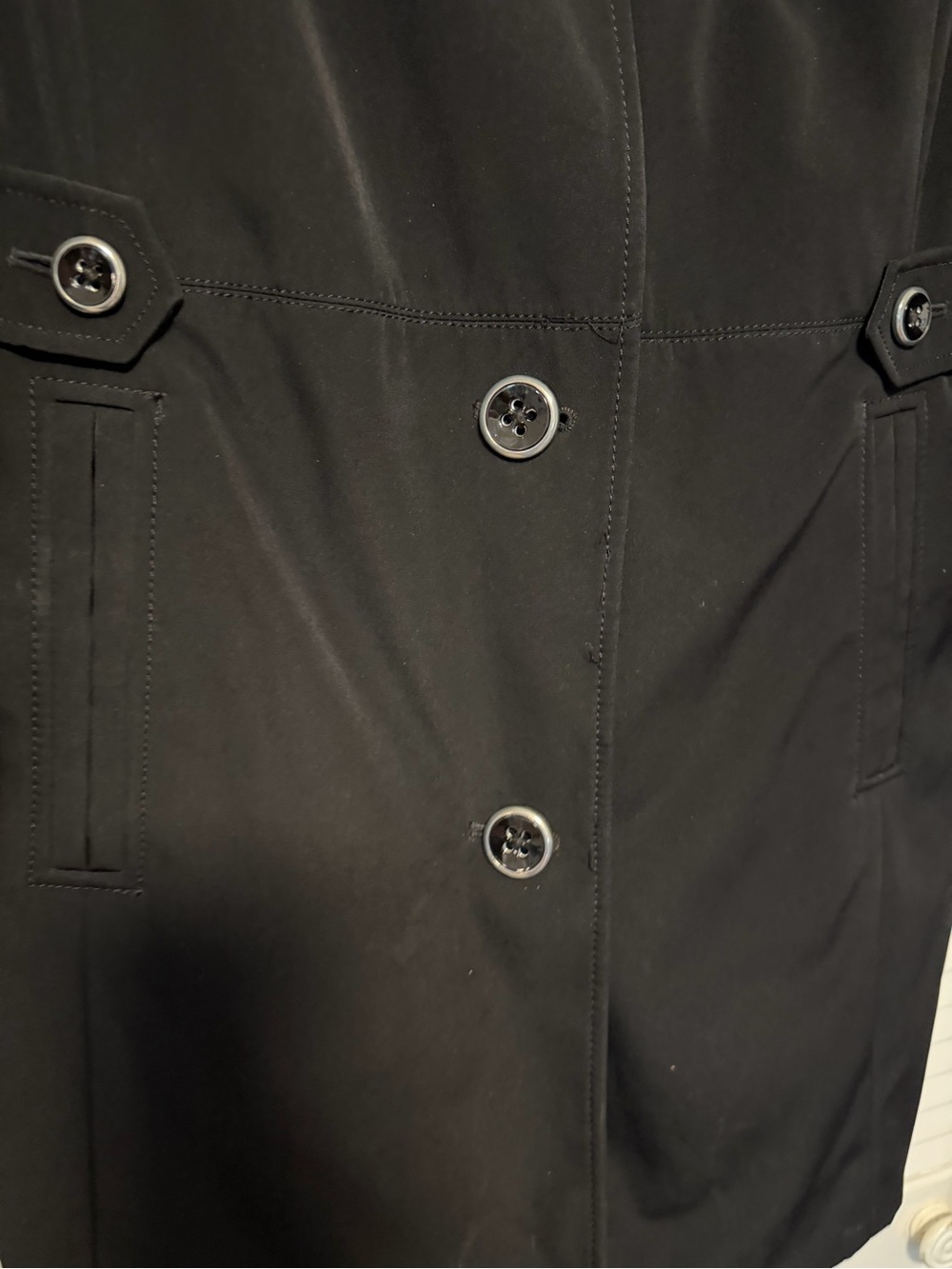 Anne Klein Black Trench Coat Womens Large Double Breasted Mid Length - Picture 6 of 8